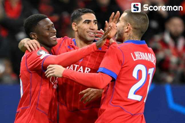 PSG, 레버쿠젠 7-2 대파 →UCL 3전 전승, 선두 등극